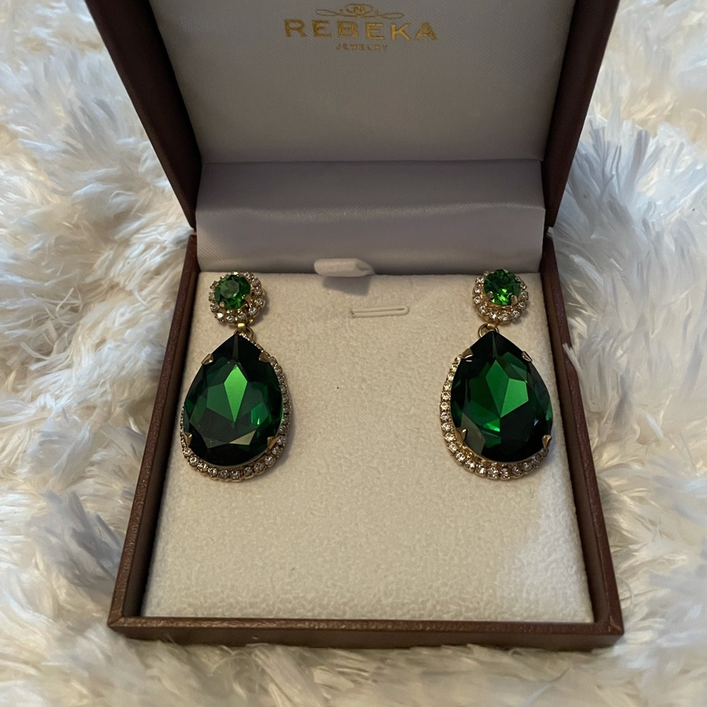 Rebeka Jewelry Emerald Swarovski Earrings